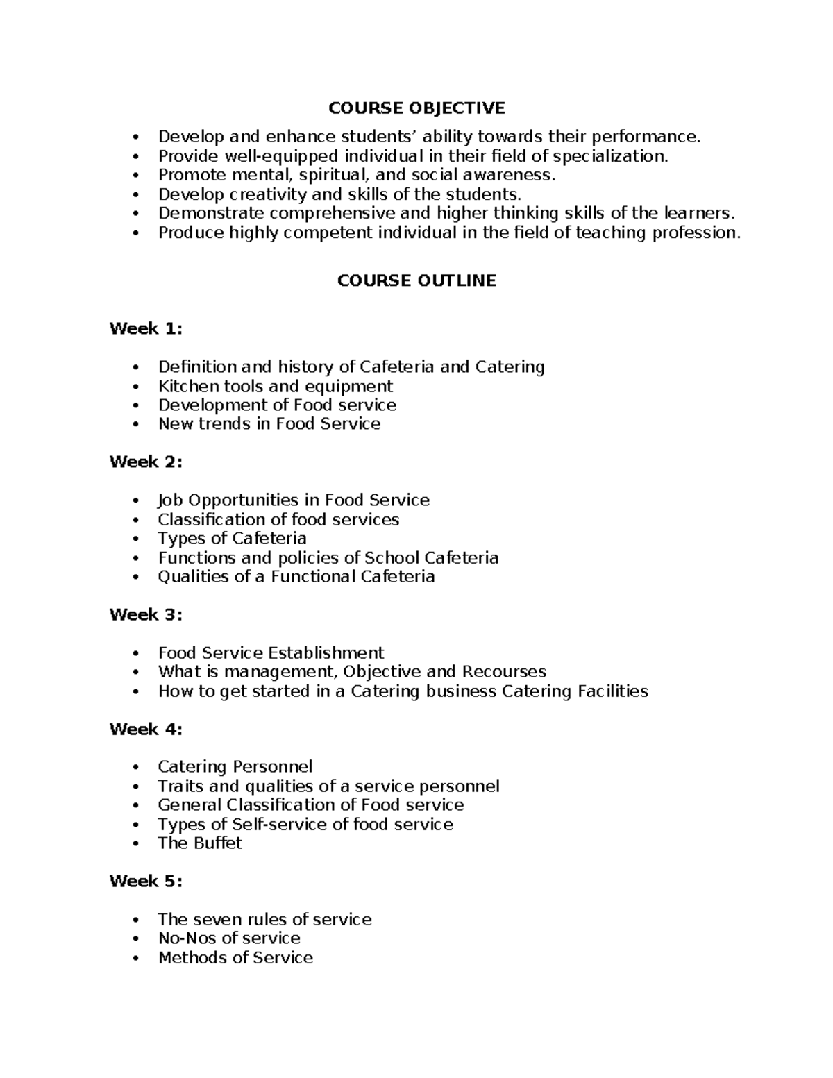 FSM 222 Course Outline - COURSE OBJECTIVE Develop and enhance students ...