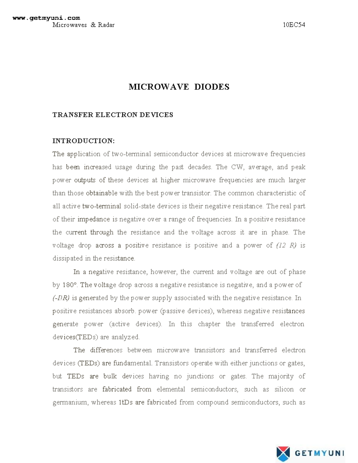Microwave-diodes-notes - Mi crowaves & R adar 1 0 EC 54 M IC ROW AV E D ...