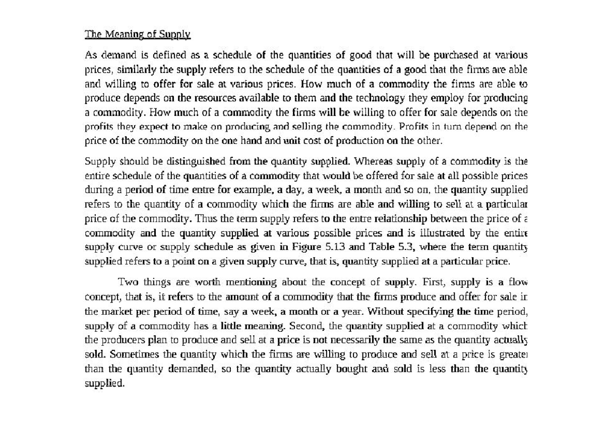 The meaning of supply - Business Economics - Studocu