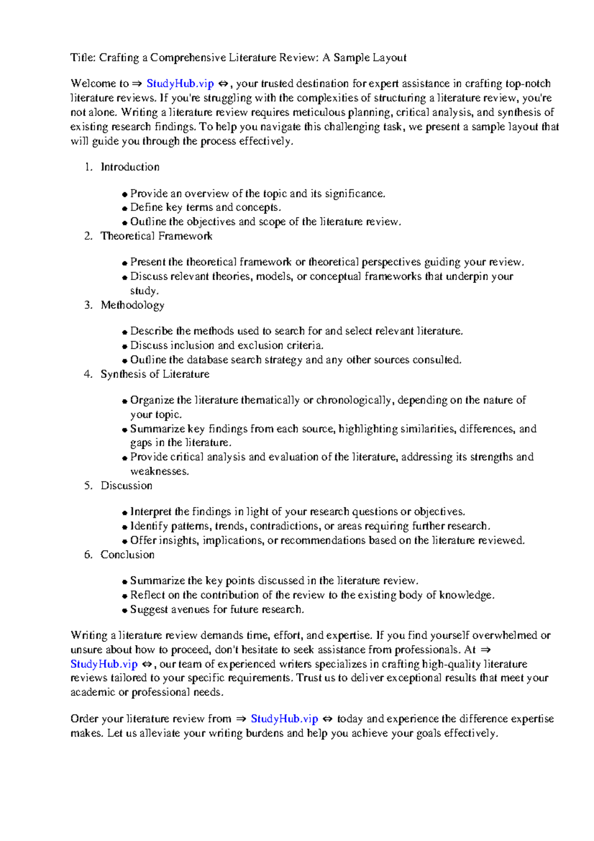 Literature Review Layout Sample - Title: Crafting a Comprehensive ...