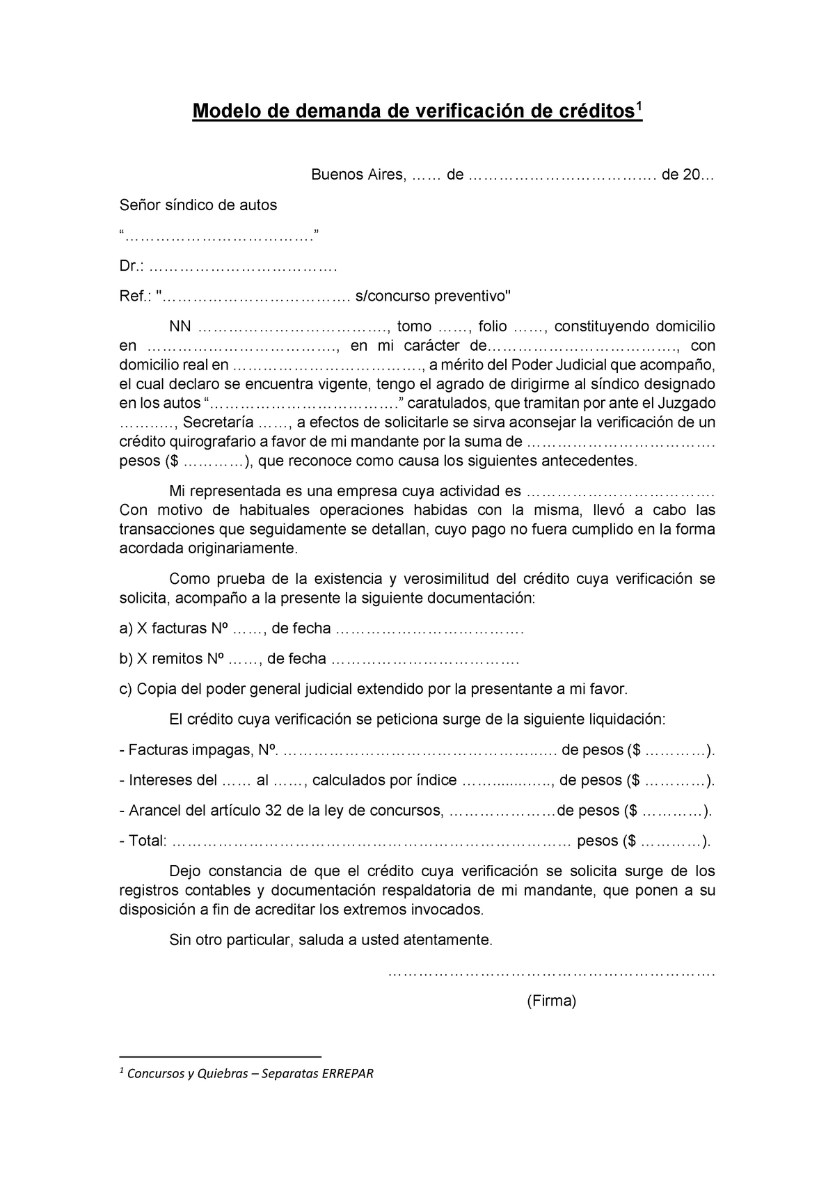 Modelo de demanda de verificación de créditos - Modelo de demanda de  verificación de créditos 1 - Studocu