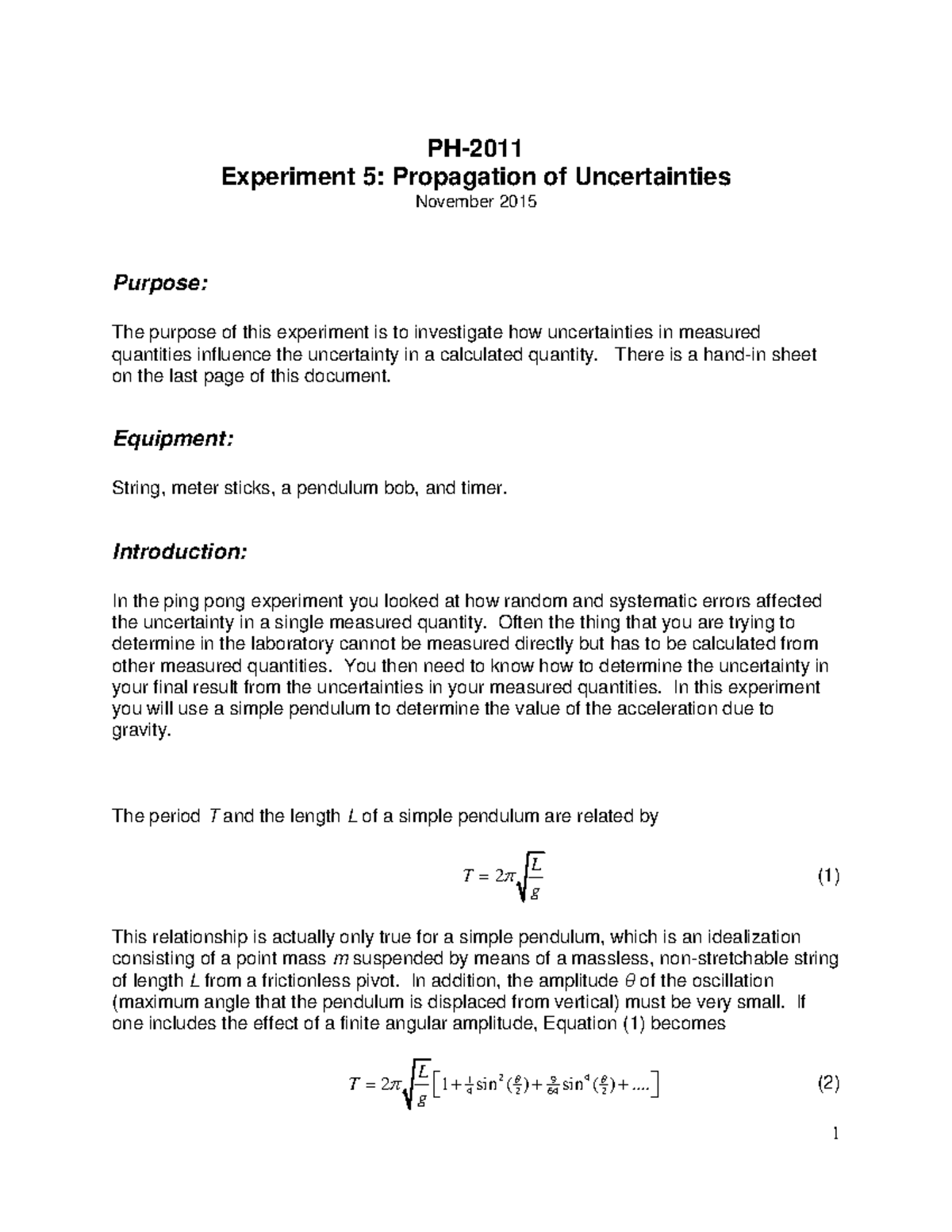 Expt7 - Propagation of uncertainties - Experiment 5: Propagation of ...