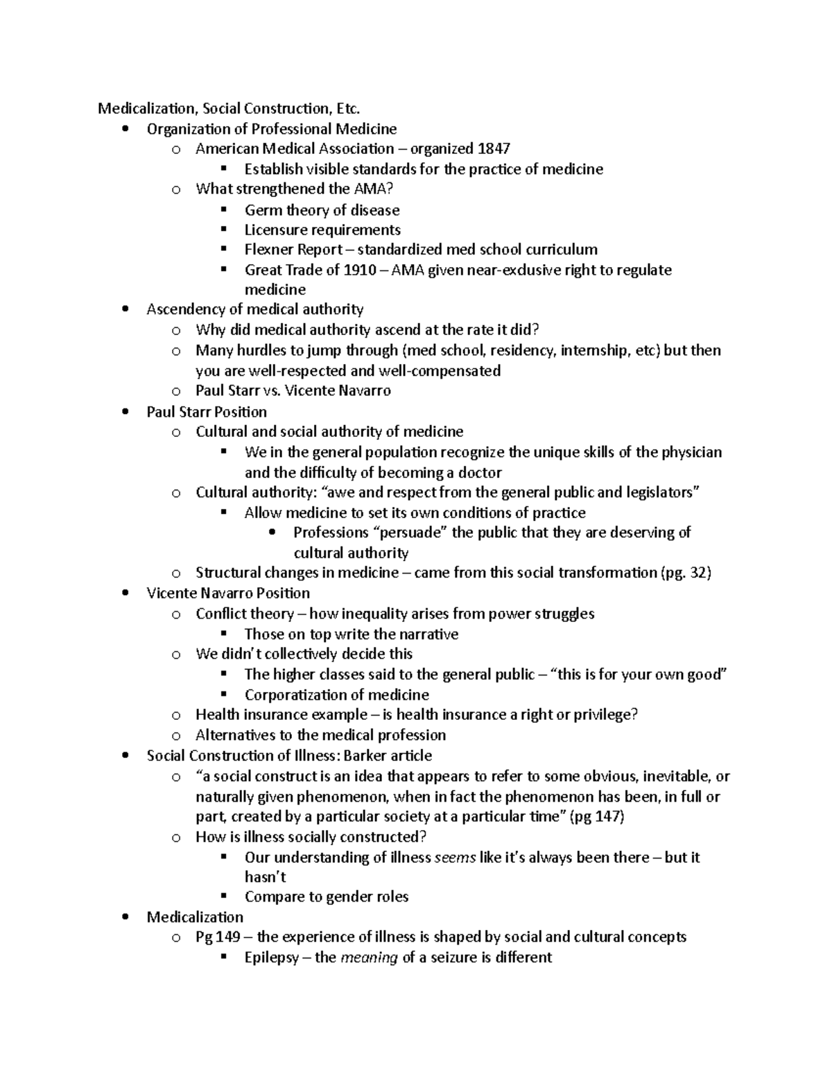 Medical Sociology Week 2-5 notes - Medicalization, Social Construction ...