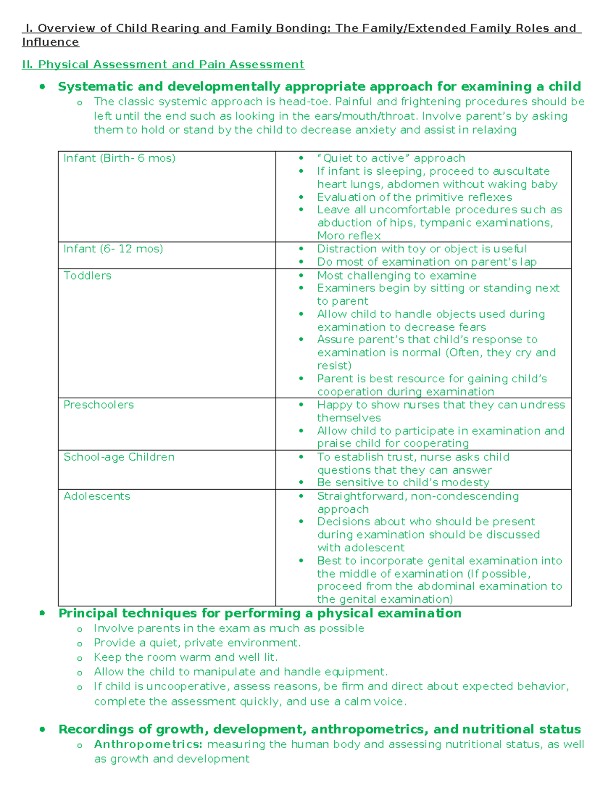 pediatric test exam lecture practice - I. Overview of Child Rearing and ...