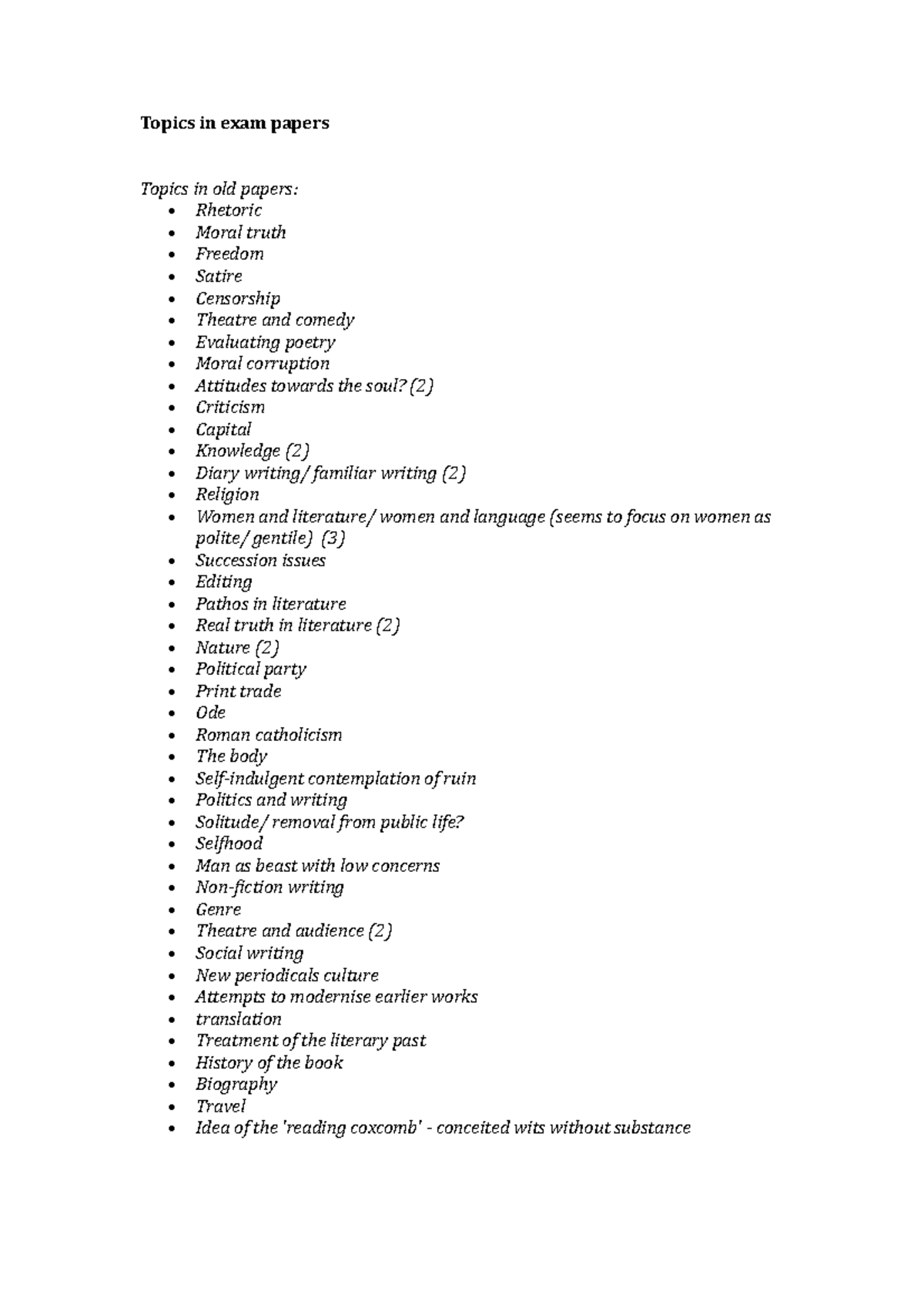 Topics in exam papers - Revision notes for final year examinations ...