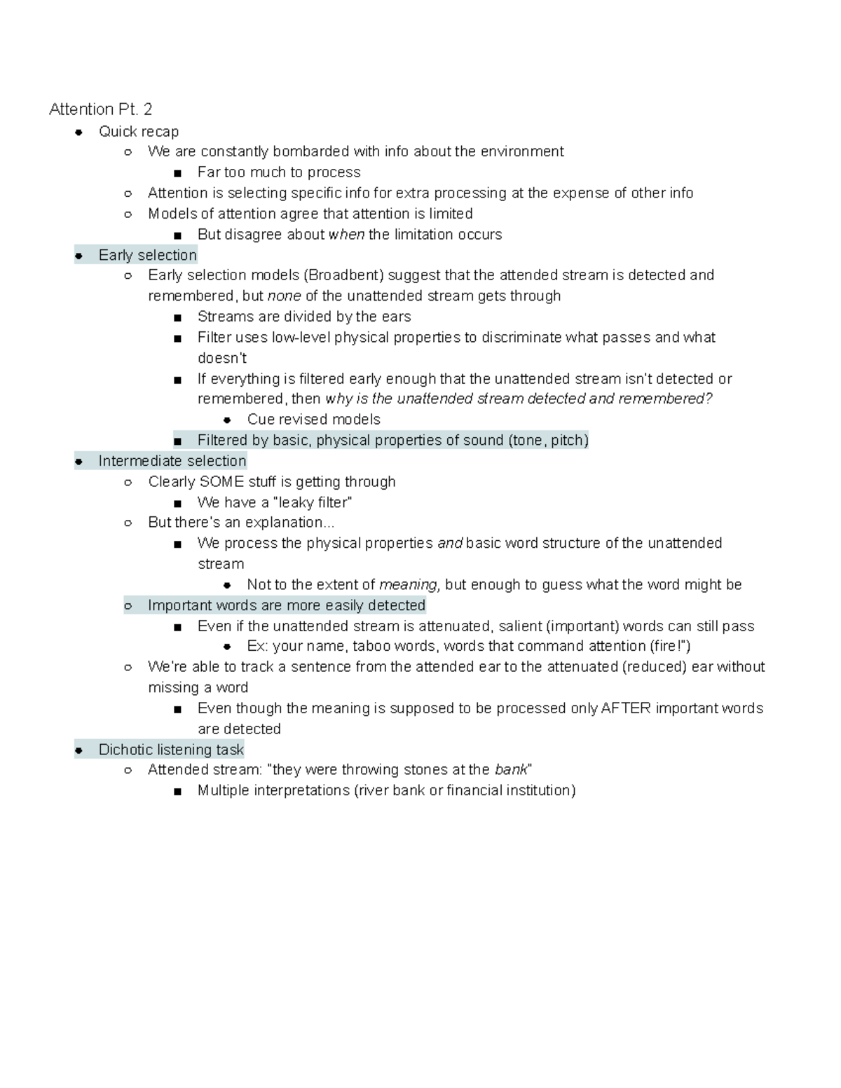 Cognitive Psych Exam 2 - N/A - Attention Pt. 2 Quick Recap We Are ...