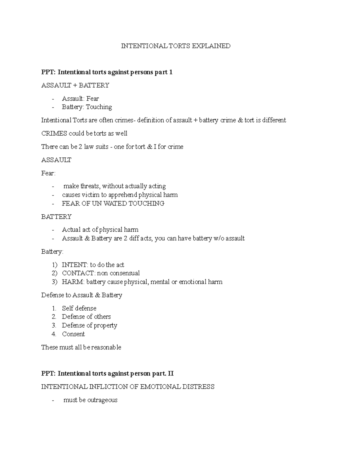 Intentional Torts Explained INTENTIONAL TORTS EXPLAINED PPT