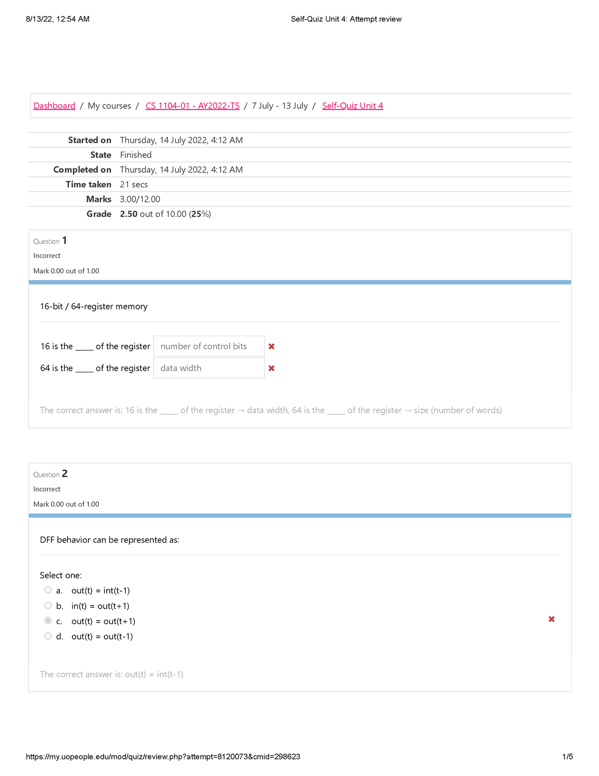 Self-Quiz Unit 4 Attempt Review - Started On Thursday, 14 July 2022, 4: ...