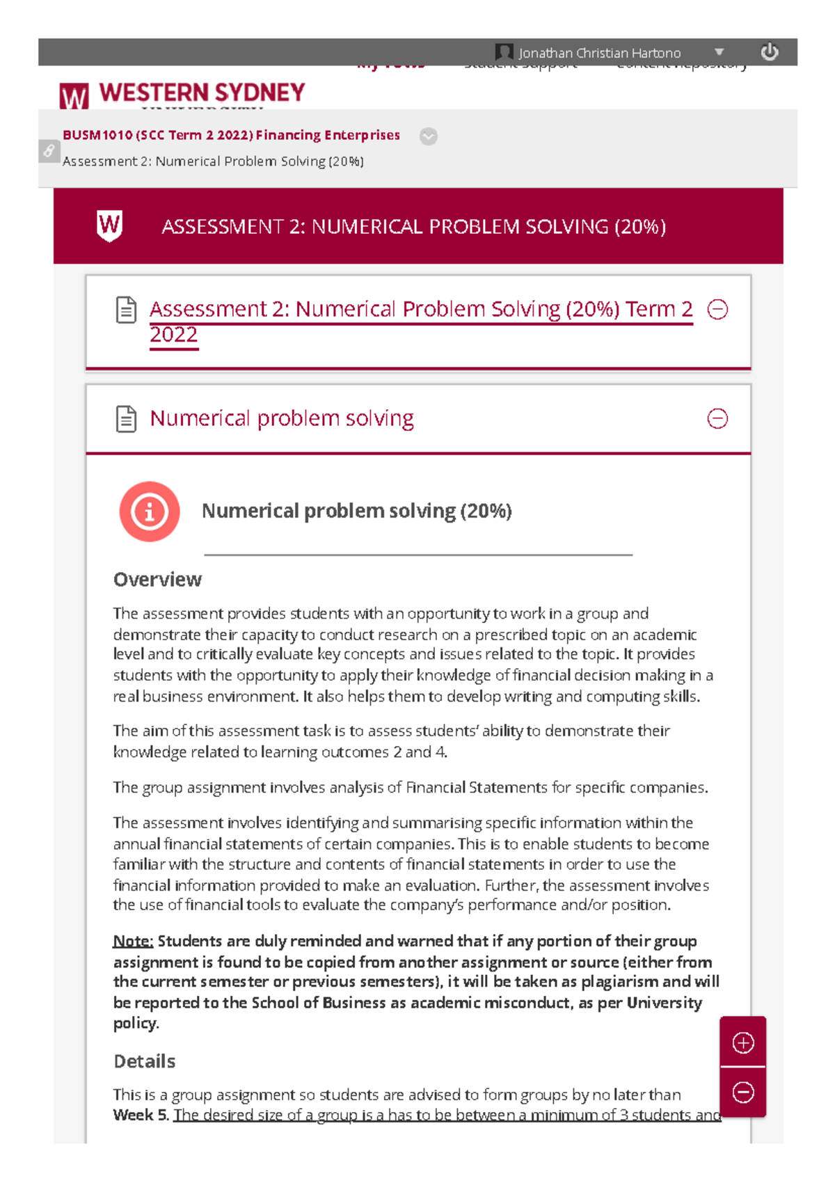 Assessment 2 Numerical Problem Solving (20%) – BUSM1010 - Assessment 2 ...