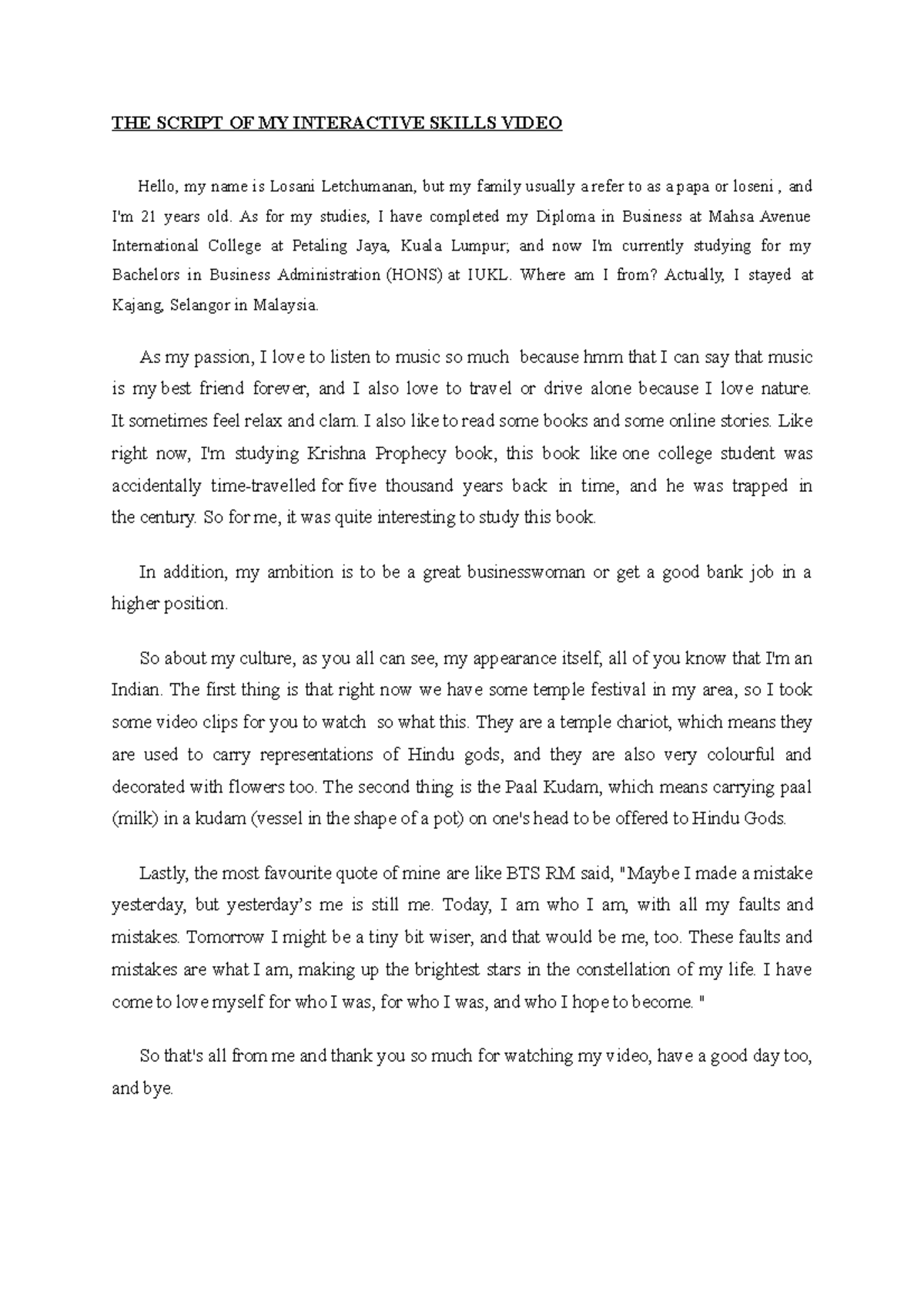 THE Script OF MY Interactive Skills Video - THE SCRIPT OF MY ...