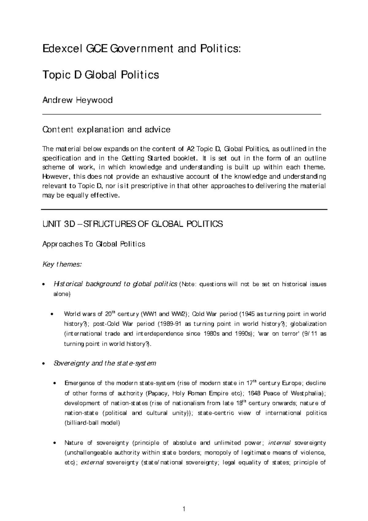 Edexcel GCE Government and Politics Topic D Global Politics ( PDFDrive ...