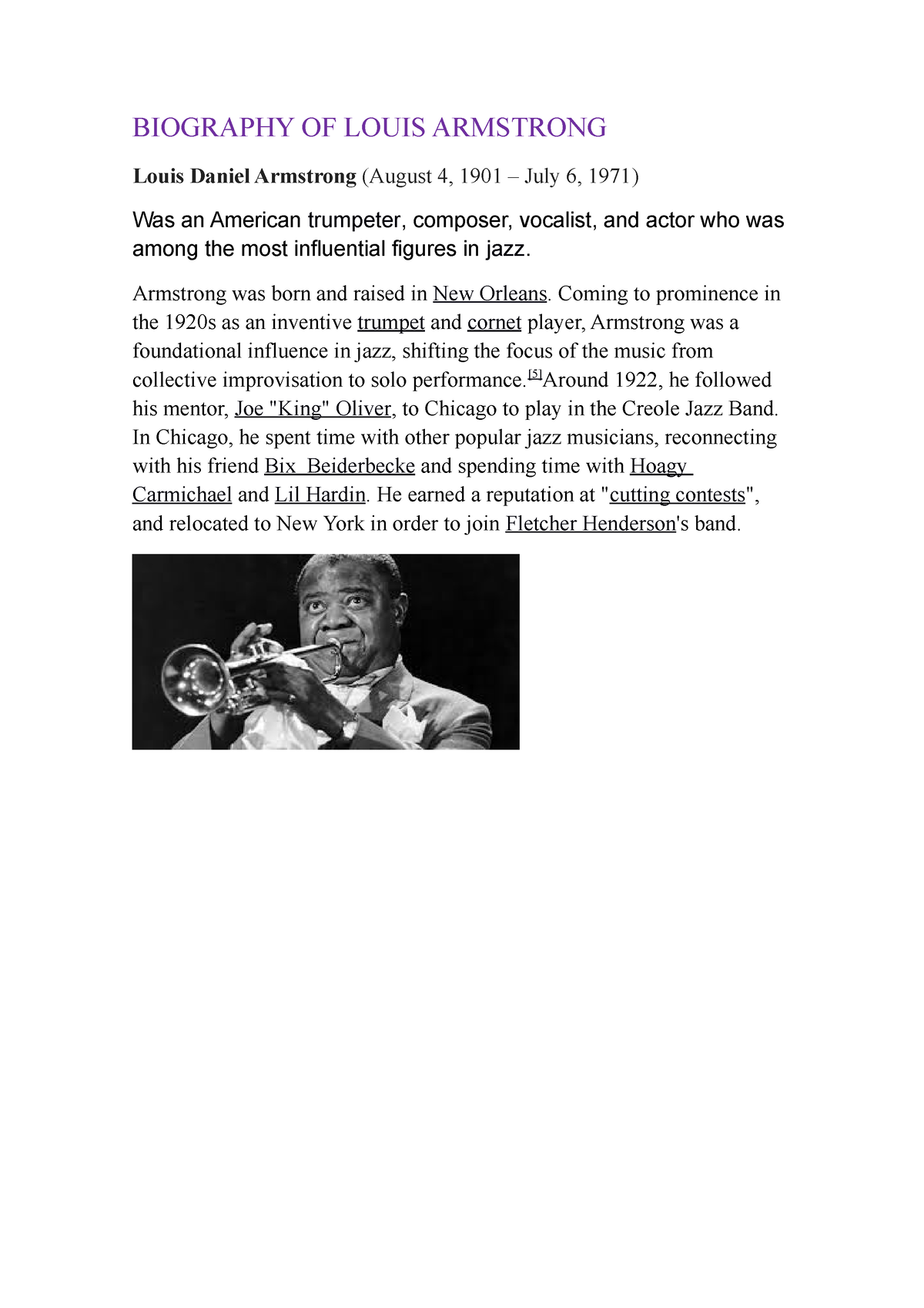 Biography of Louis Armstrong - DPNLive