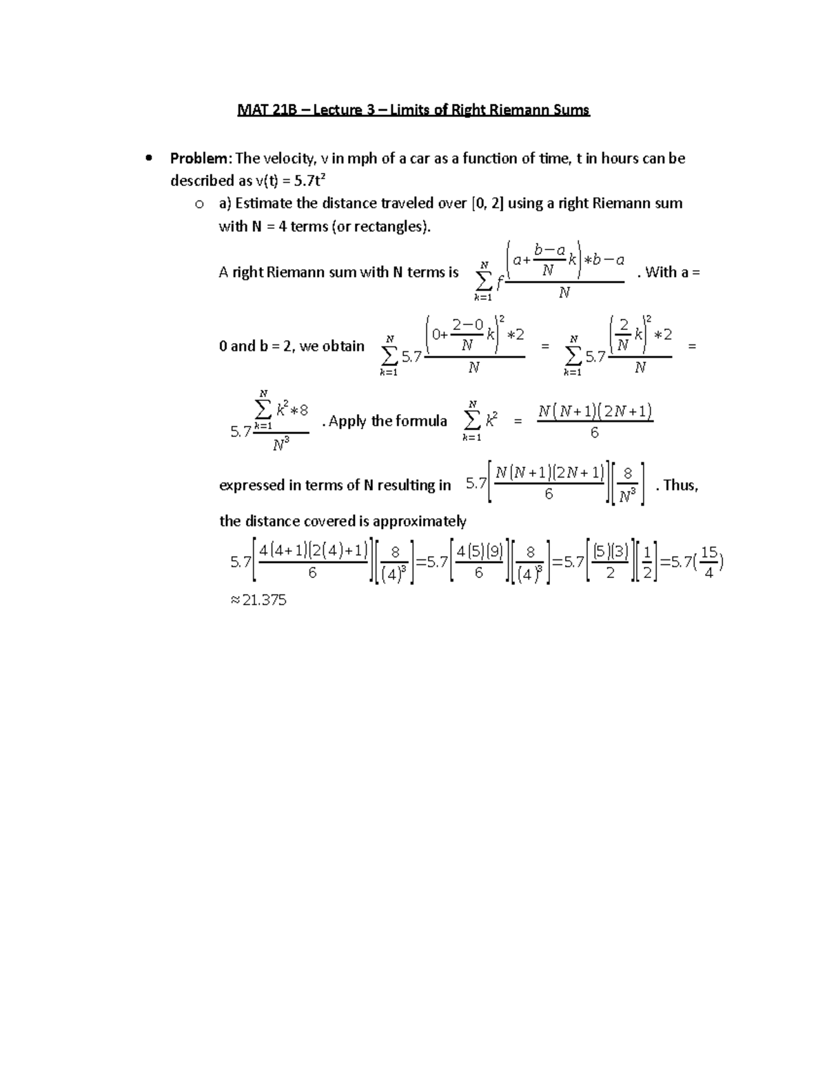 MAT 21B – Lecture 3 – Limits Of Right Riemann Sums - MAT 21B Lecture 3 ...