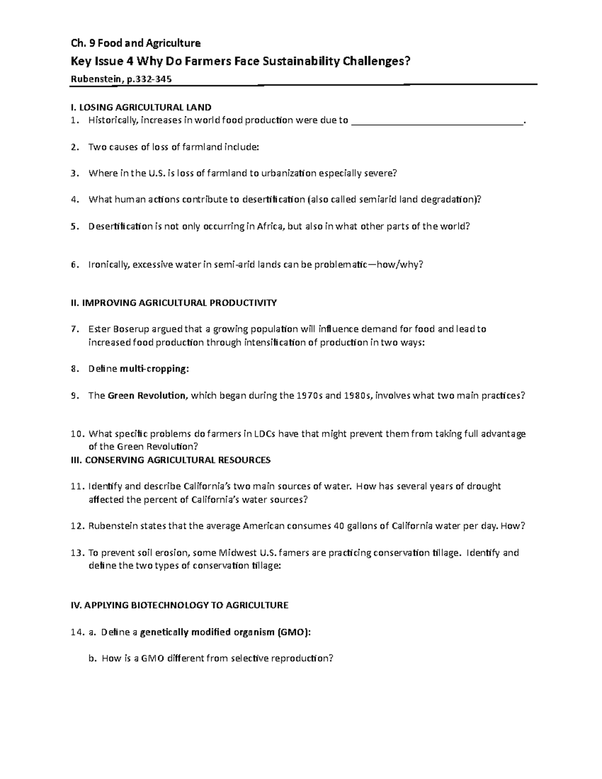 Reading Notes 9 page Ch. 9 Food and Agriculture Key Issue 4 Why Do
