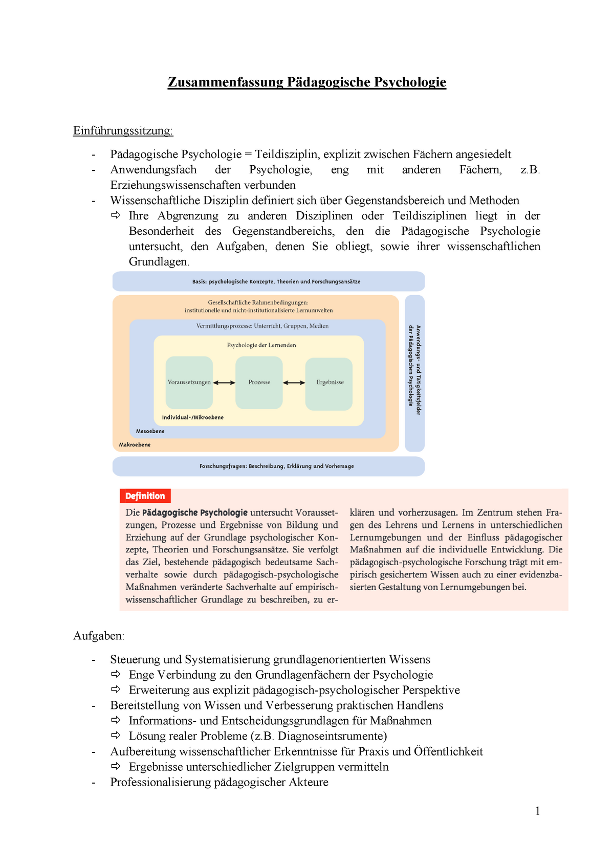 Zusammenfassung Pädagogische Psychologie - Zusammenfassung Pädagogische ...