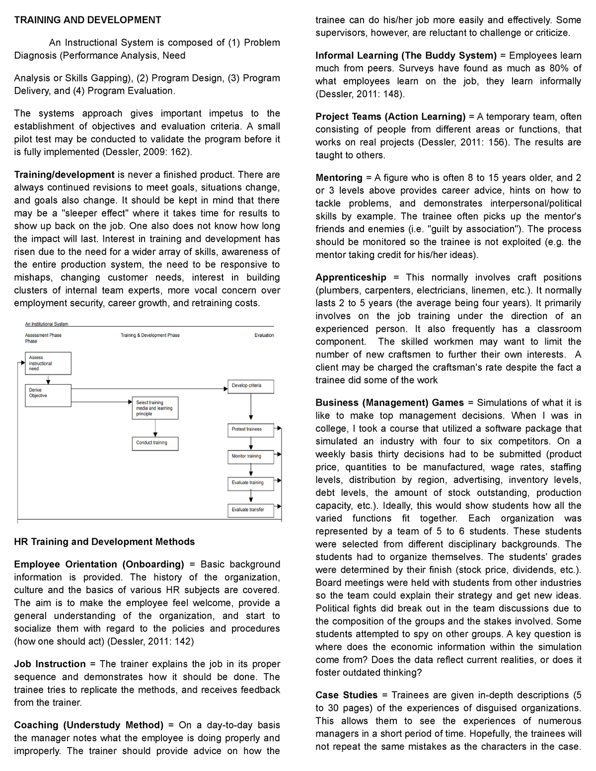 Training AND Development - TRAINING AND DEVELOPMENT An Instructional ...