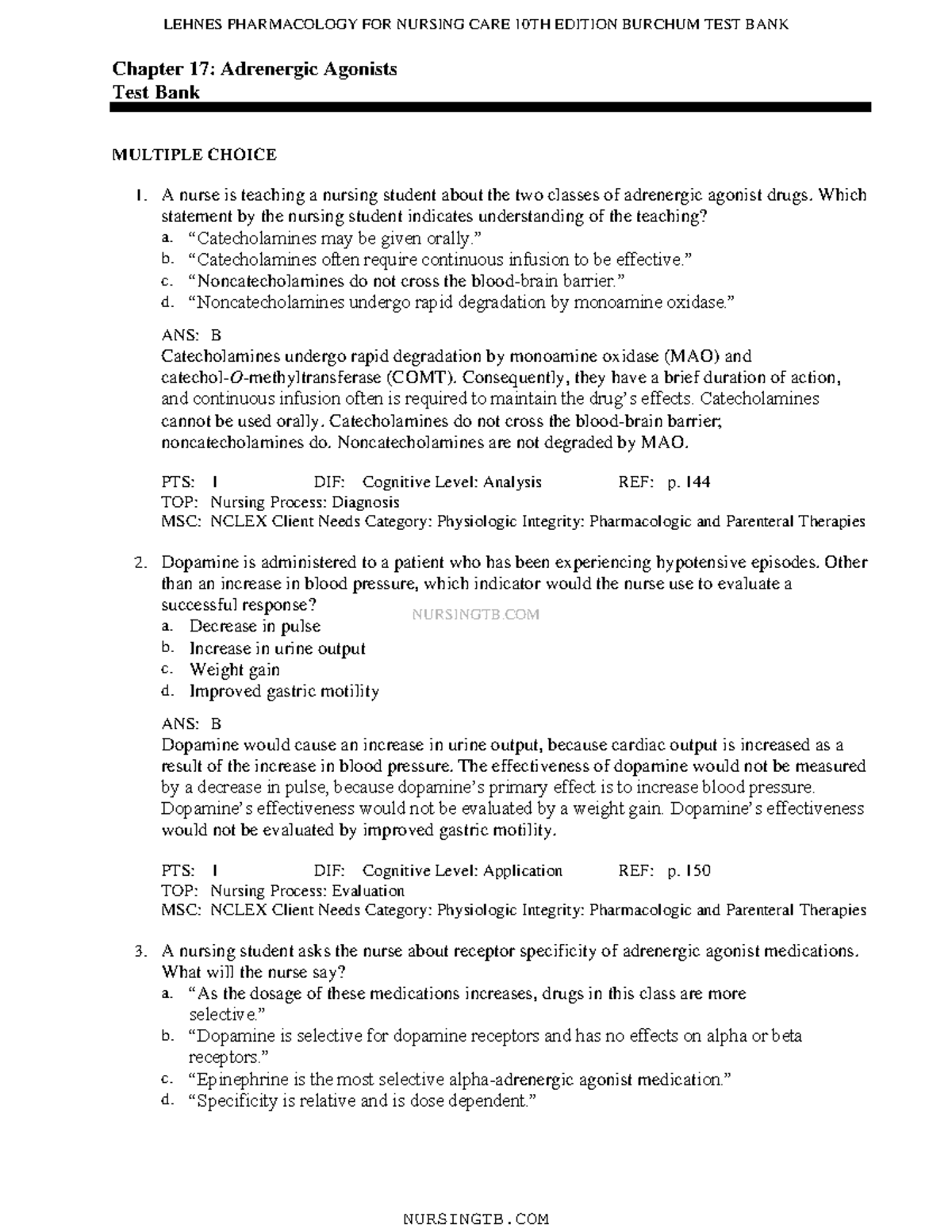 C17 - Pharmacology for Nursing Care 10e - TB - NURSINGTB Chapter 17 ...