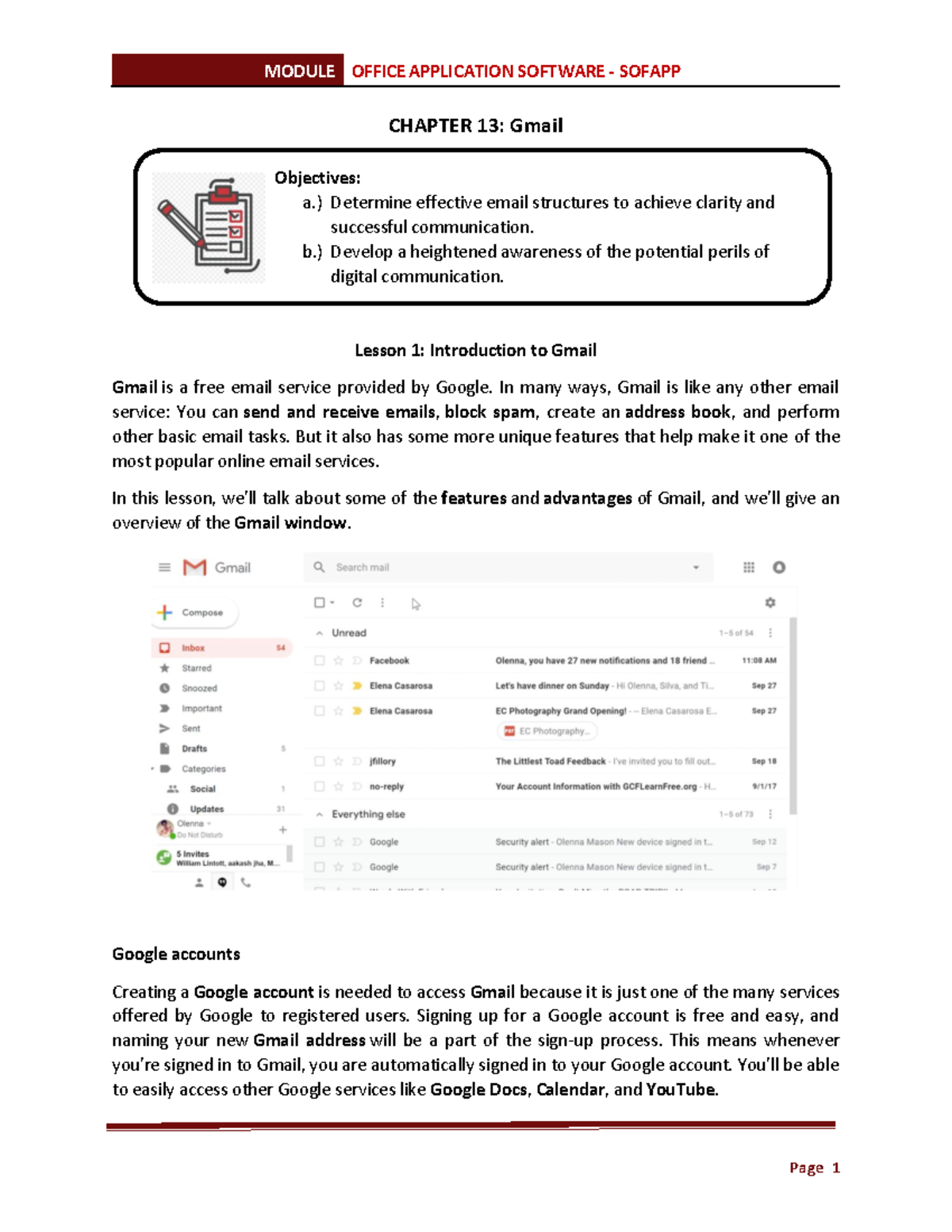 Sofapp Chapter 13 - CHAPTER 13: Gmail Lesson 1: Introduction to Gmail ...