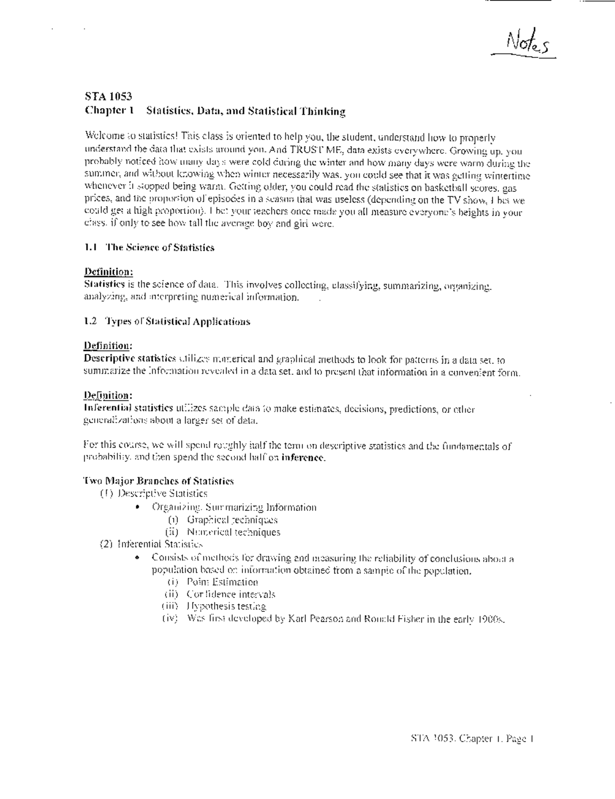 Chapter 1-Filled In - Class Notes - Notes STA 1053 Chapter 1 Statistics ...