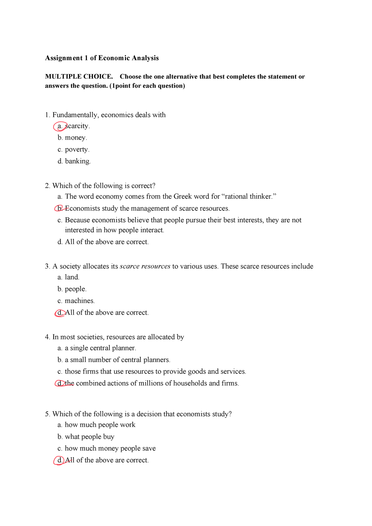 economics mancosa assignment answers