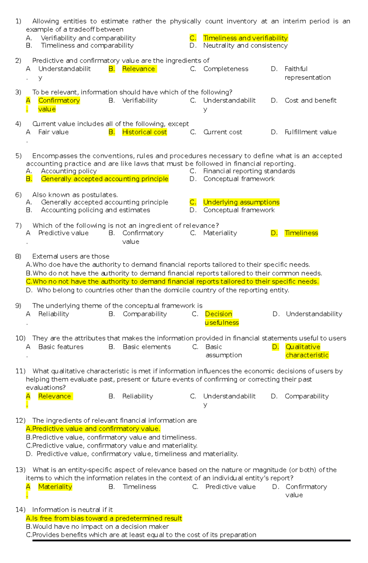 Answers Pre-test 01 Conceptual Framework copy - Allowing entities to ...