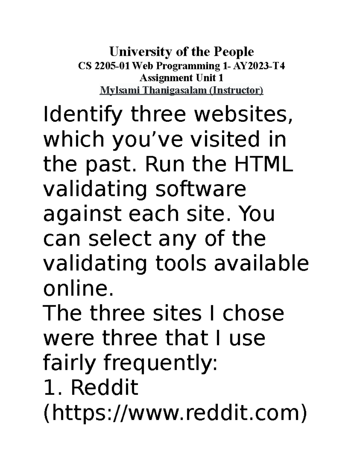 CS 2205-01 Web Programming 1 - Assignment Unit 1 - University Of The ...