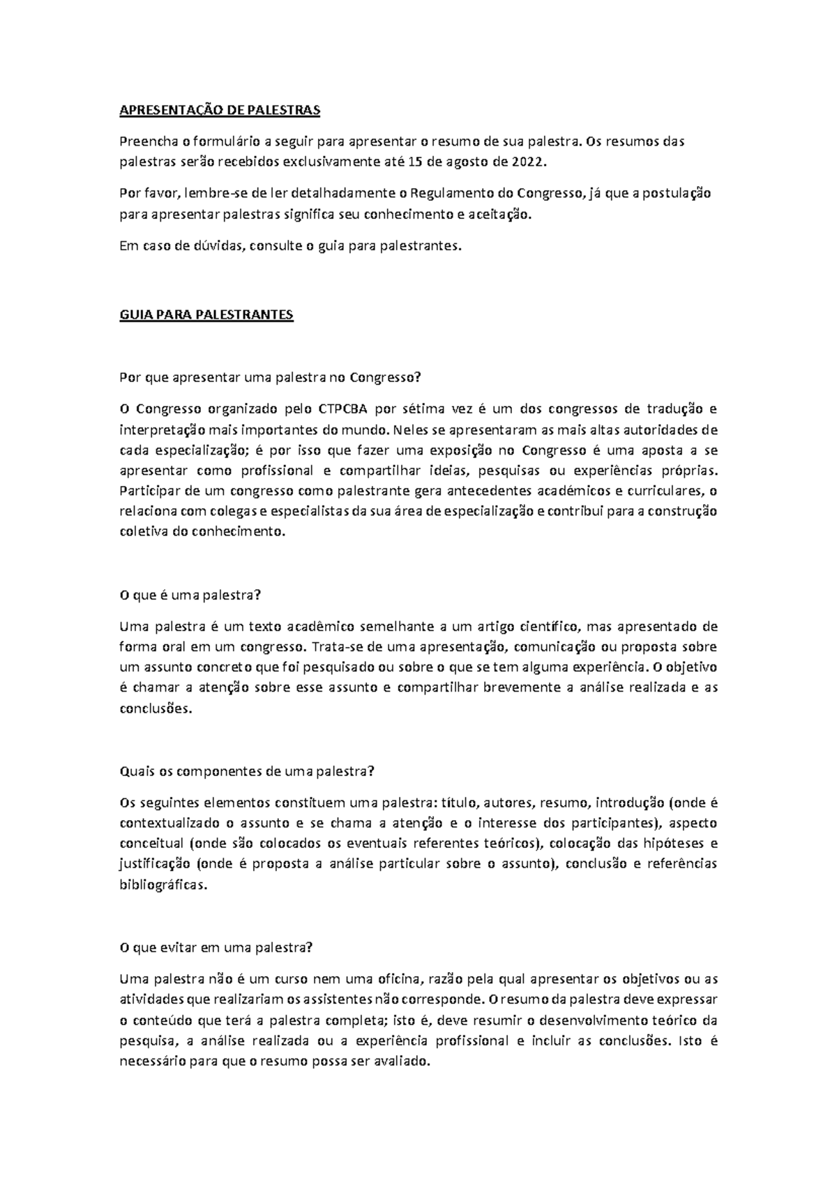 GUIA-PARA- Palestrantes - APRESENTAÇÃO DE PALESTRAS Preencha o ...