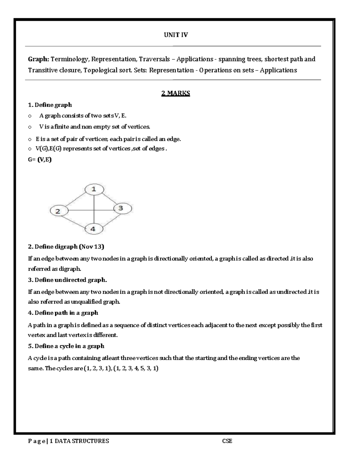 DS(U4) - Data Structures Lecture Notes - UNIT IV Graph: Terminology ...