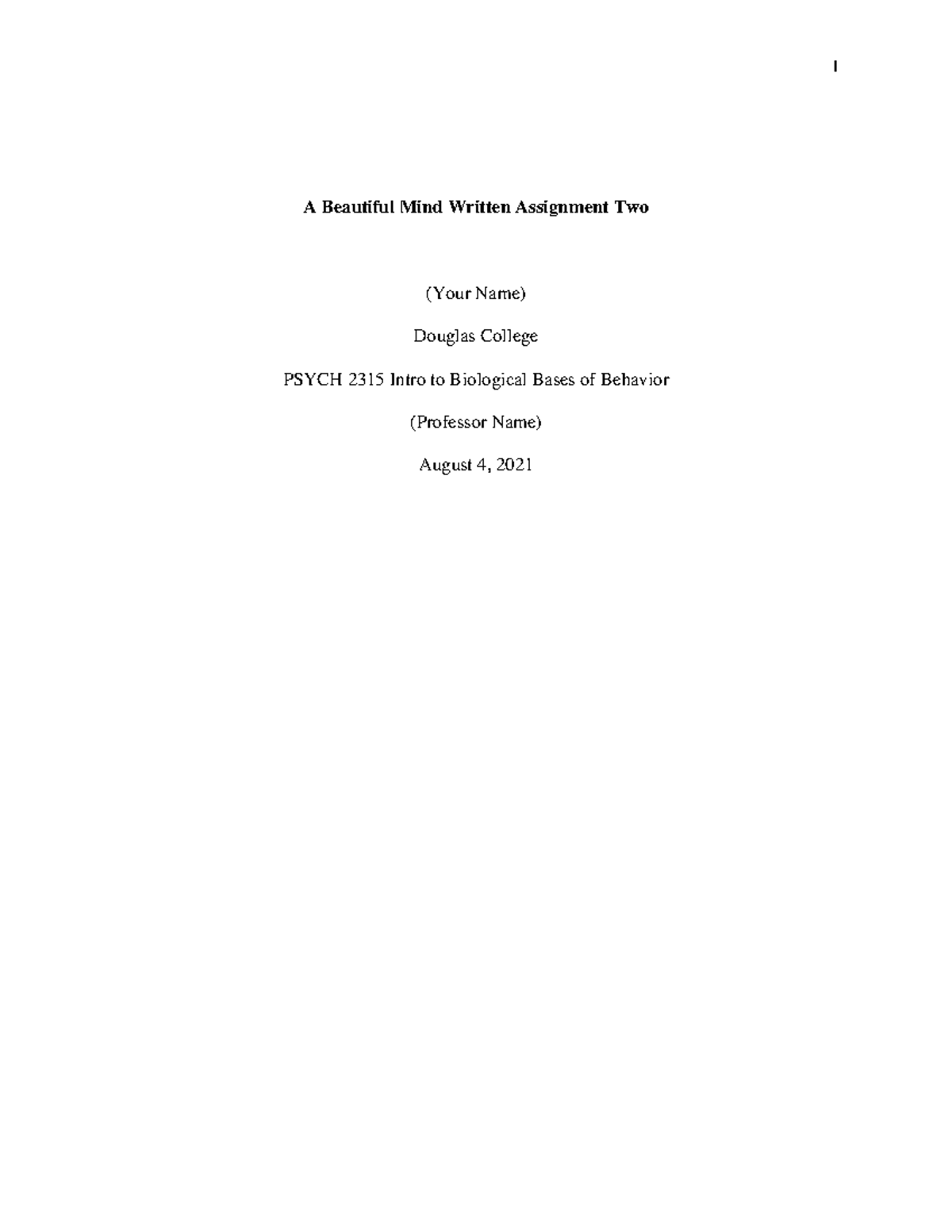Written Assignment Two Class 2315 002 - A Beautiful Mind Written ...