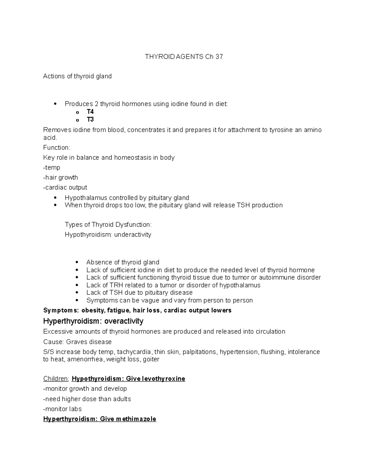 Pharmocology final 4 study guide - THYROID AGENTS Ch 37 Actions of ...
