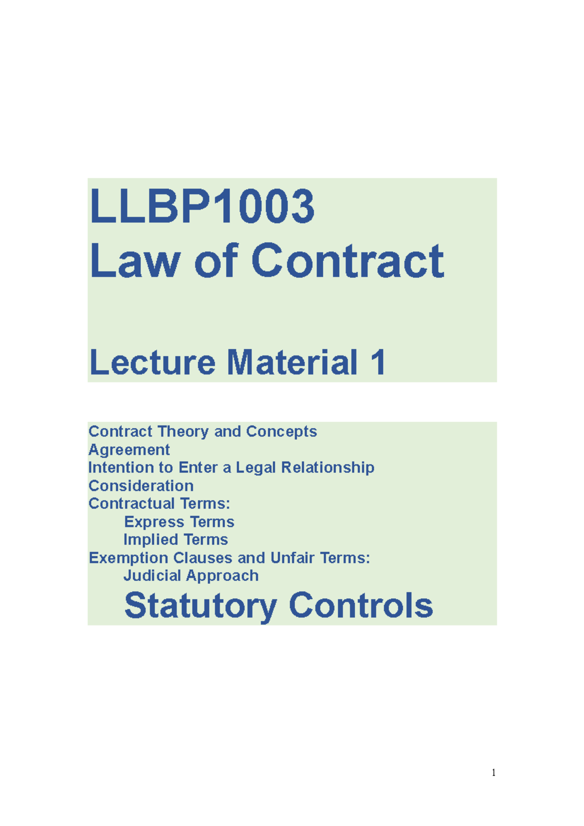 Lecture Material Vol 1 21-22 (C2) - LLBP Law Of Contract Lecture ...