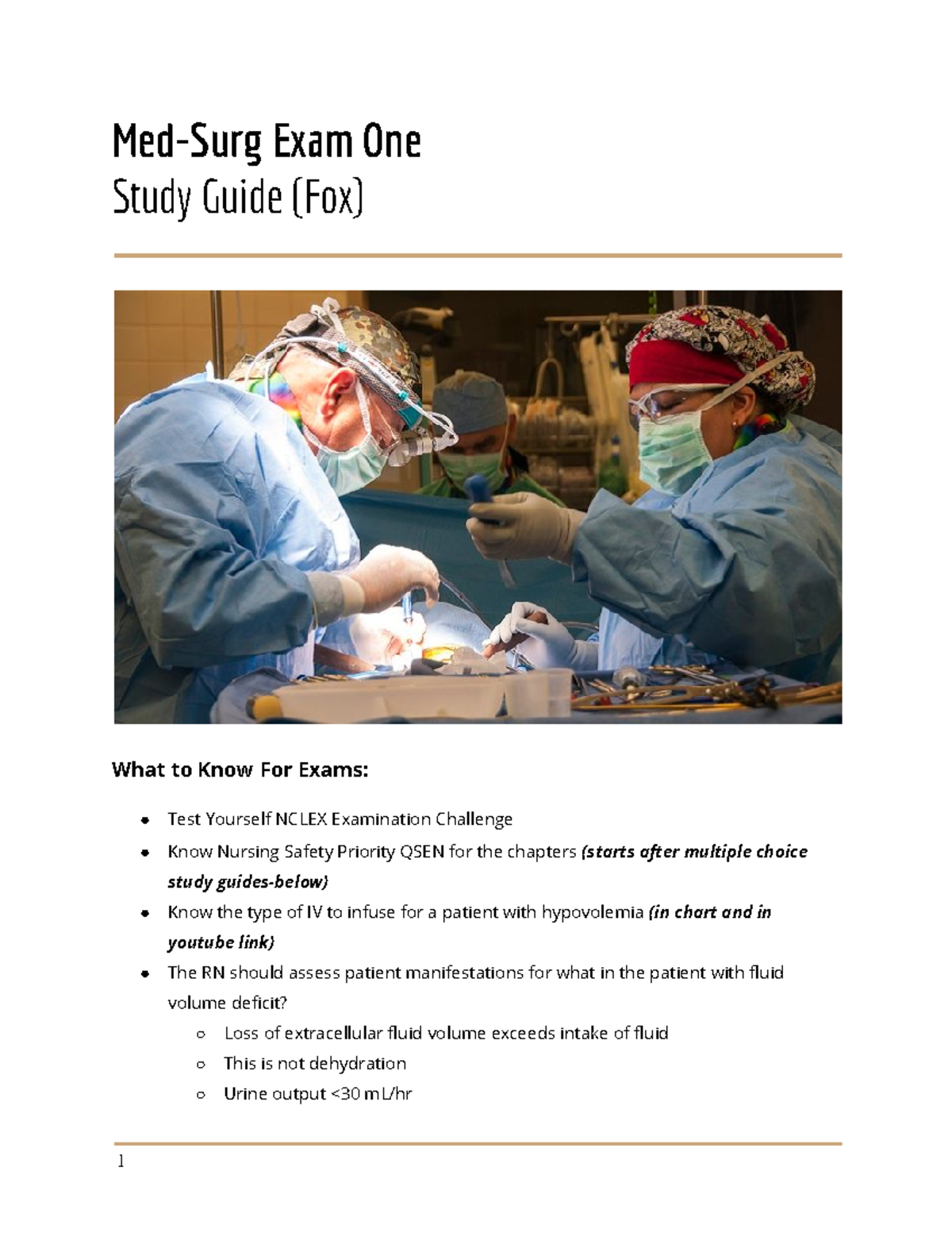 Med-Surg (Exam One) Study Guide Final - Med-Surg Exam One Study Guide ...