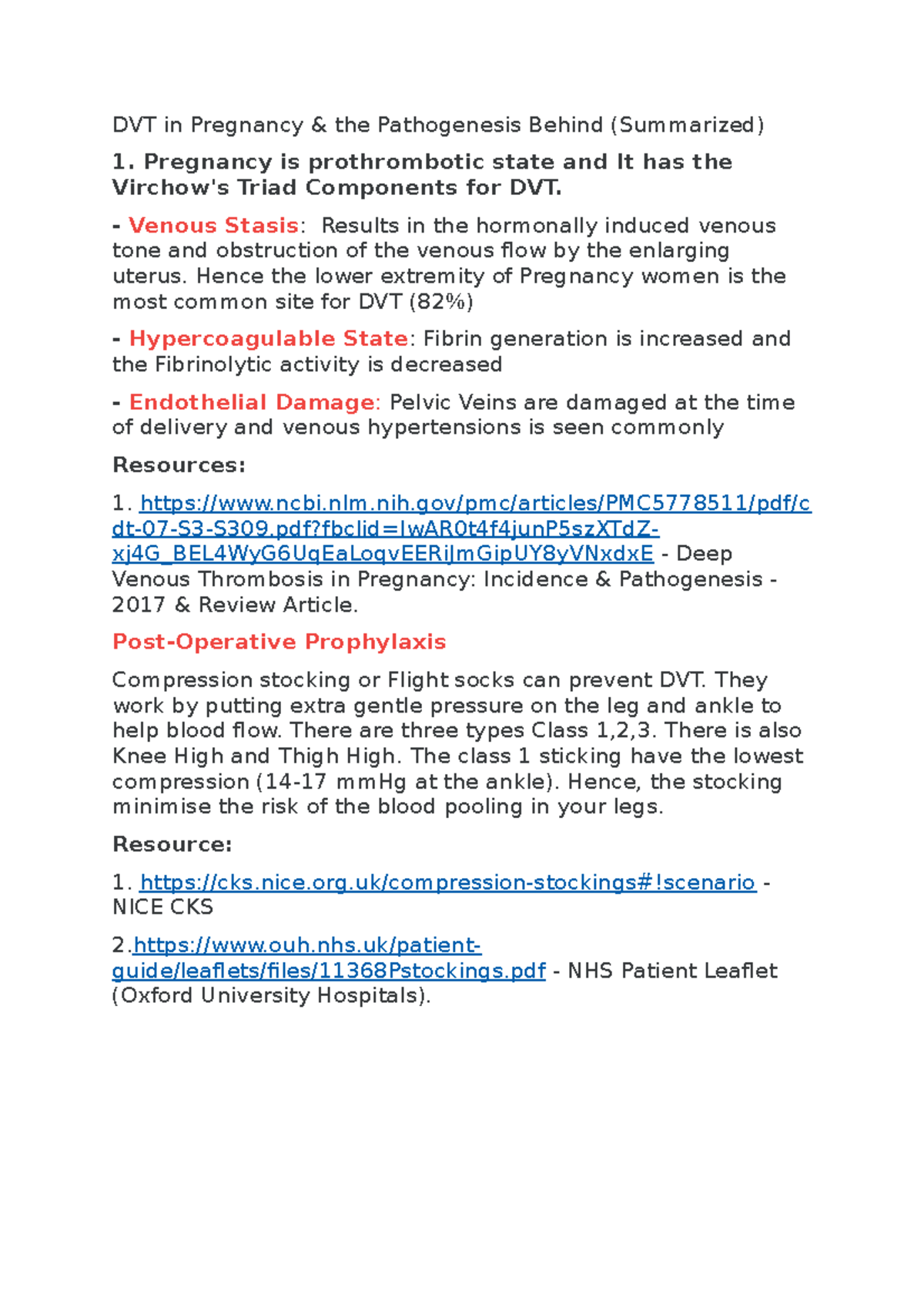 DVT in pregnancy - Summary of said topic - DVT in Pregnancy & the