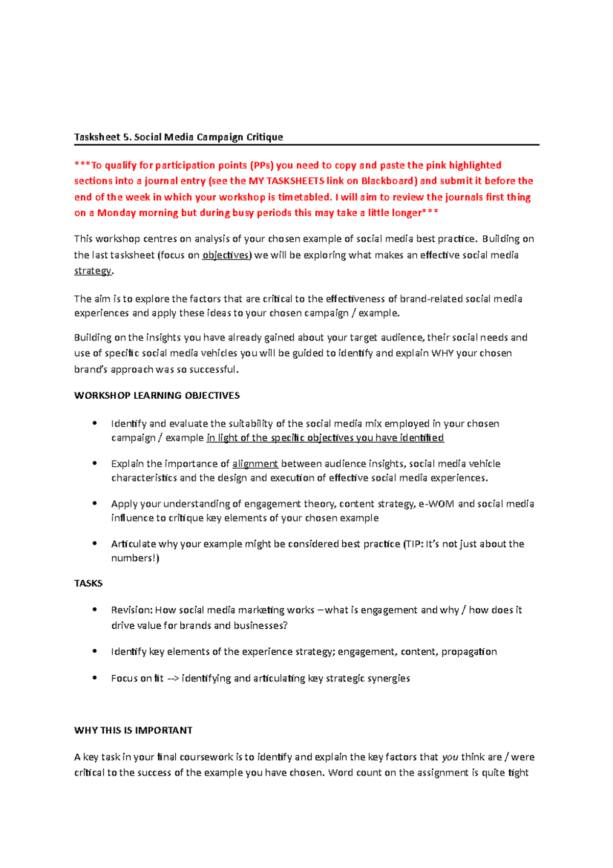 Tasksheet 5. Social media campaign critique - Tasksheet 5. Social Media  Campaign Critique ***To - Studocu