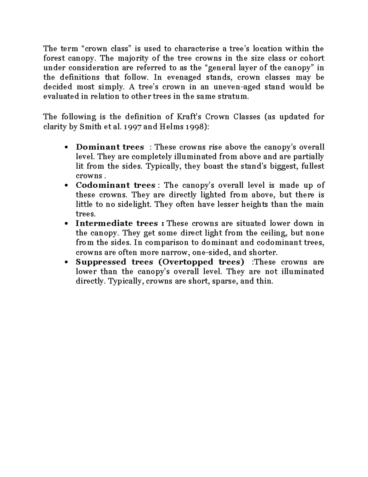 Crown Classification - The term “crown class” is used to characterise a ...