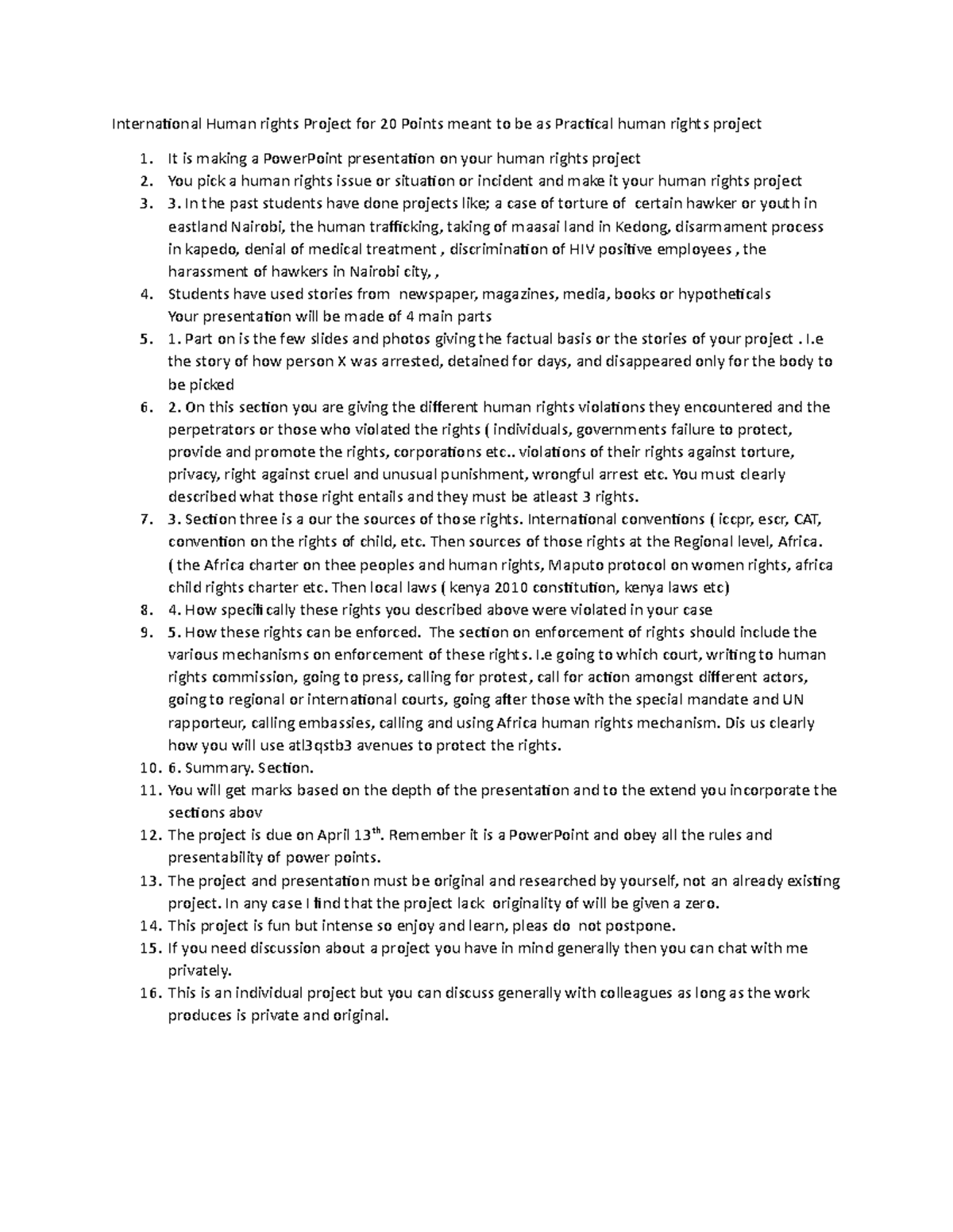 Project 2 - SUMMARY NOTES - International Human rights Project for 20 ...