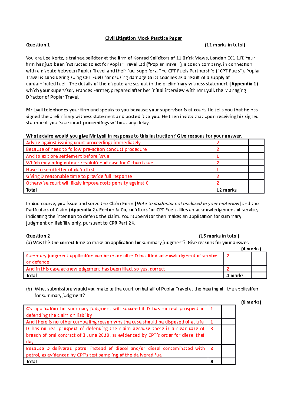 Civil Litigation Completed Mock - Civil Litigation Mock Practice Paper ...