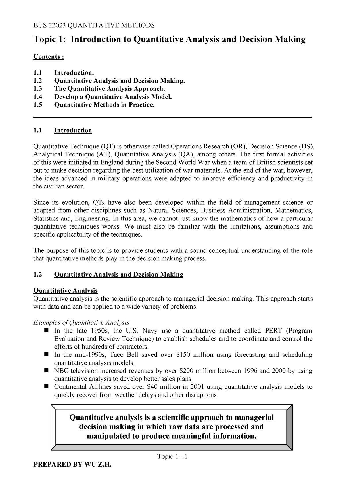 Topic 1 INTRODUCTION TO QUANTITATIVE METHOD - Topic 1 - 1 Topic 1 ...