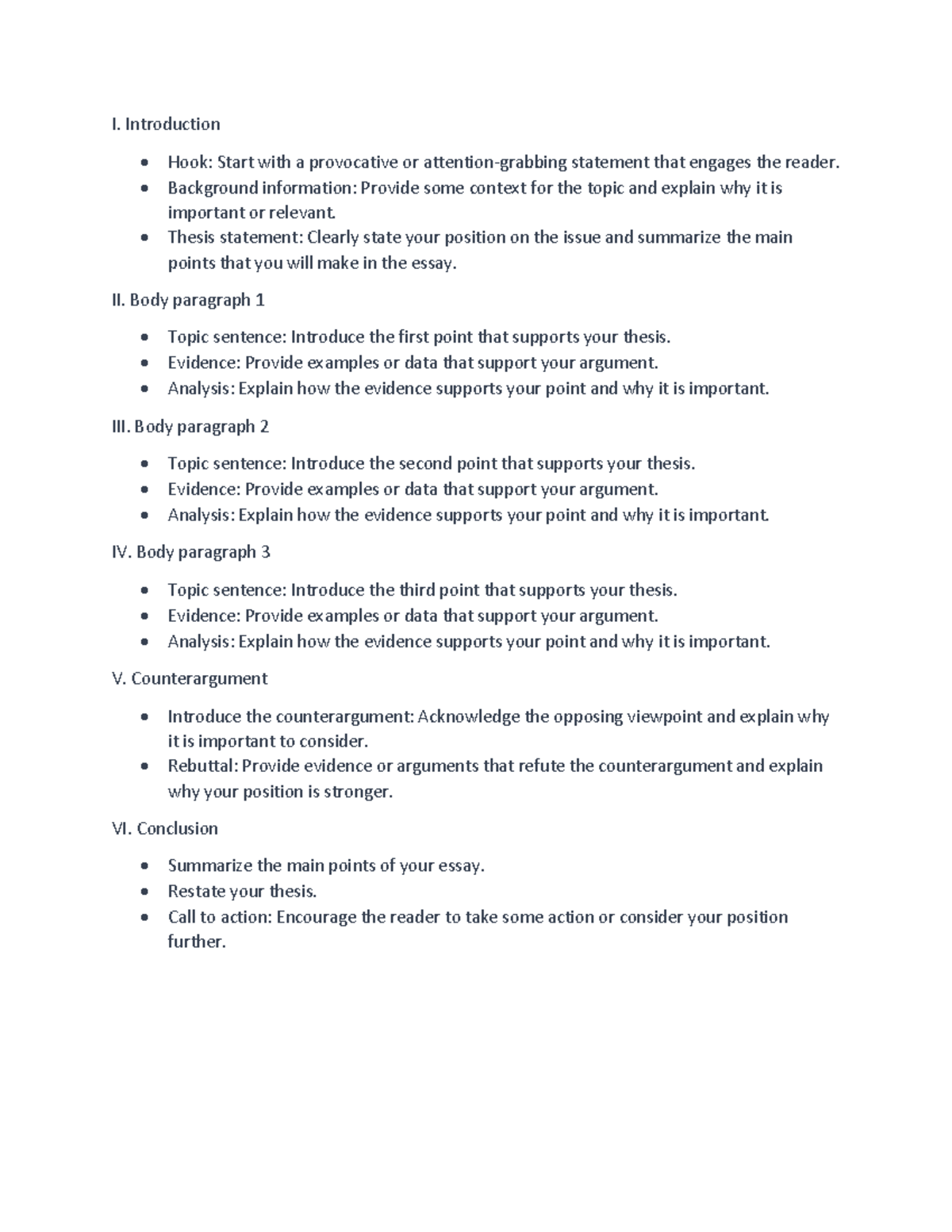 Studco 11 - a detailed outline for an argumentative essay: - I ...