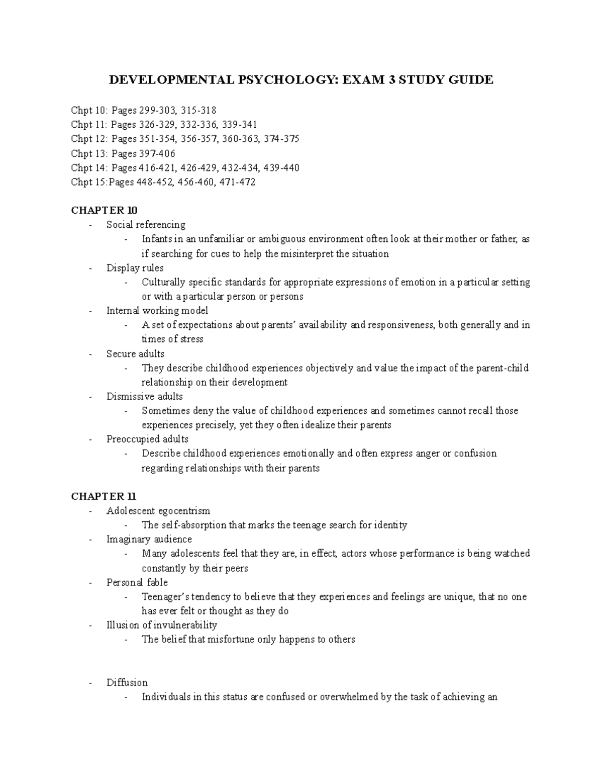 Exam 3 Developmental Psych - DEVELOPMENTAL PSYCHOLOGY: EXAM 3 STUDY ...