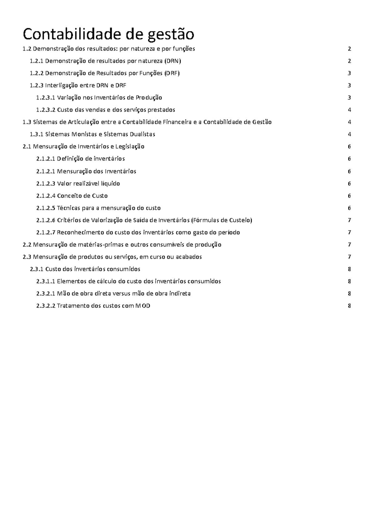 1ª Freq - resumos - cg hhhhh - Contabilidade de gestão 1 Demonstração ...