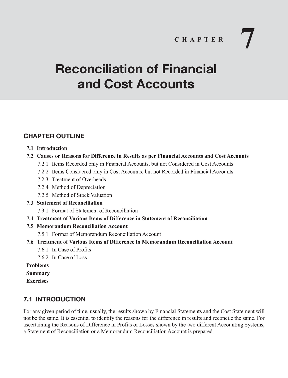 Chapter 7 REconciliation of Financial and Cost Accounts - - Studocu