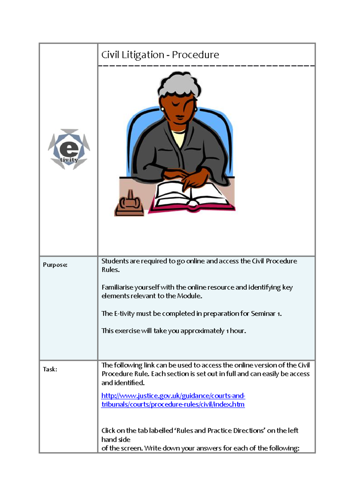 E-tivity - Civil Litigation - Procedure - Week 5 - Civil Litigation ...