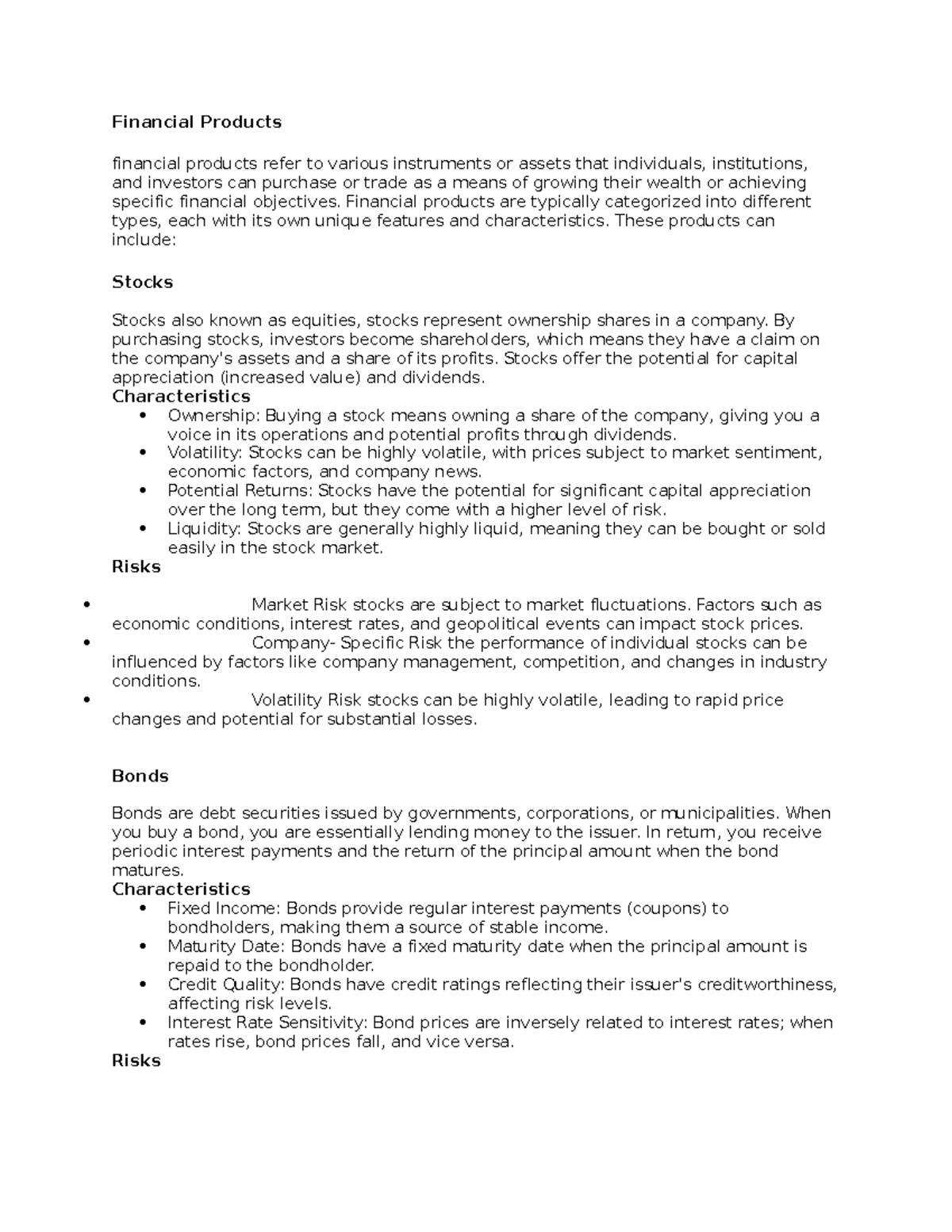 Financial Products - Detailed notes on SIE - Financial Products ...