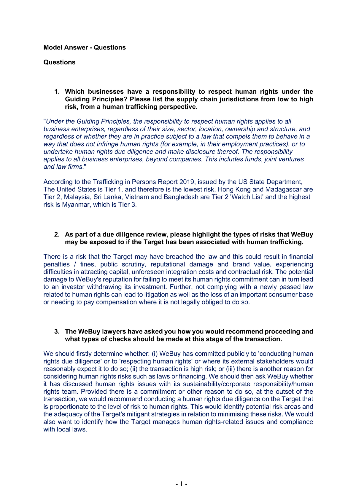 Human Rights Task 3 - Model Answer - 1 - Model Answer - Questions ...