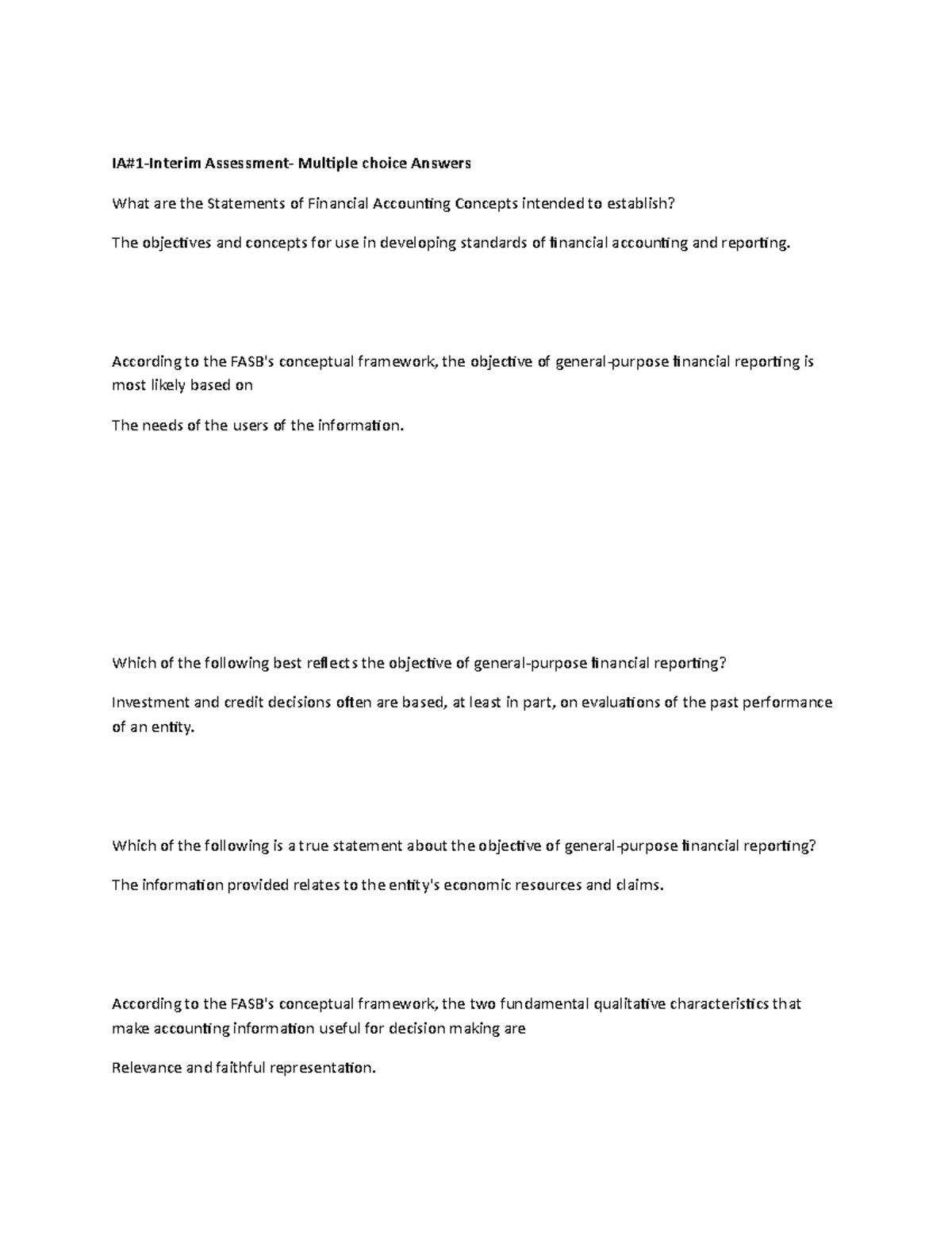 IA1Interim Assessment Multiple choice Answers According to the