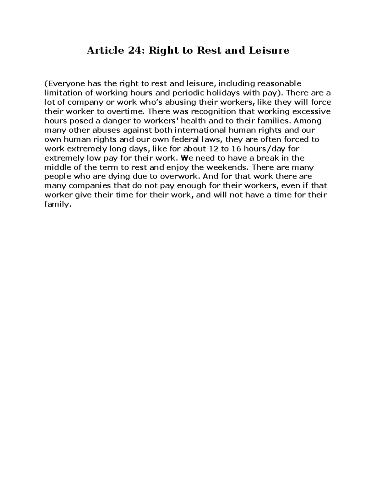 Article 24 - A right to rest and Leisure - Article 24: Right to Rest ...