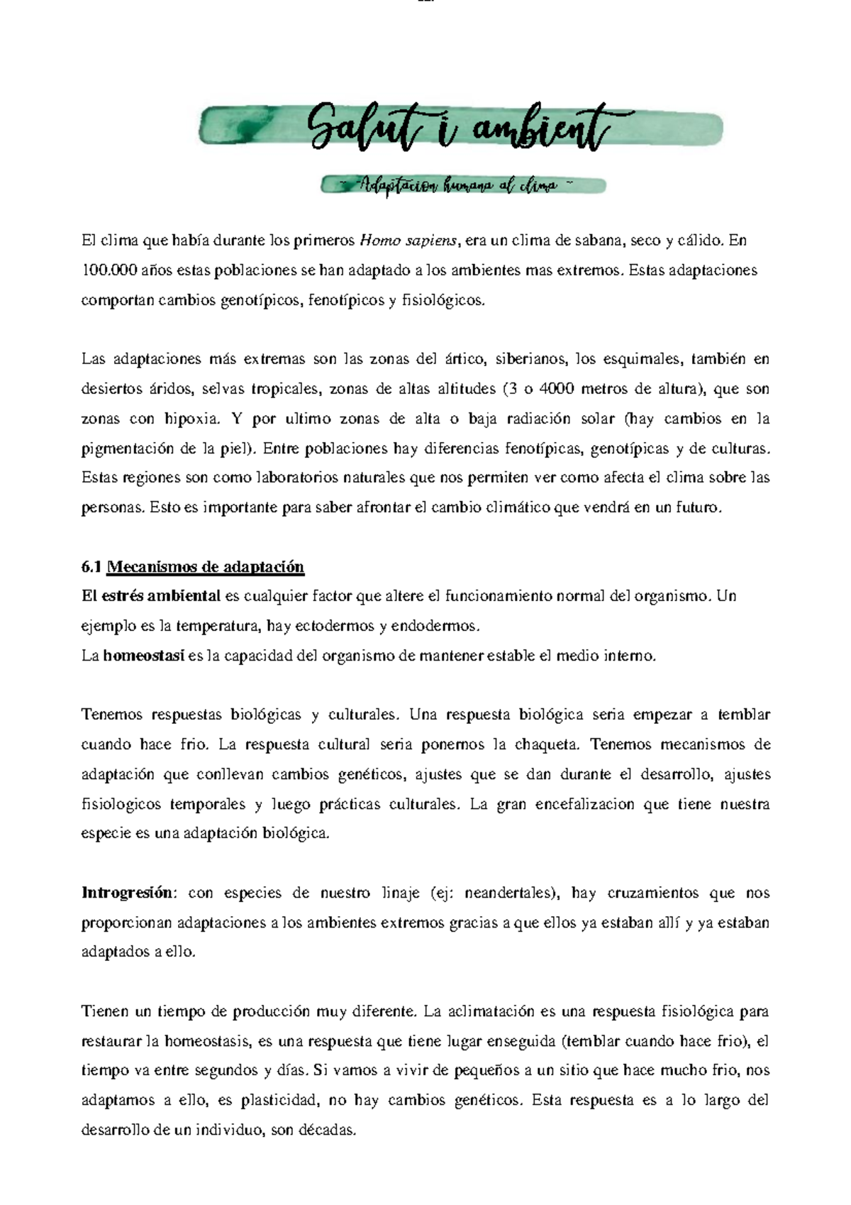 Tema 6 adaptacion humana al clima i lOMoAR cPSD 3005192 Salut i