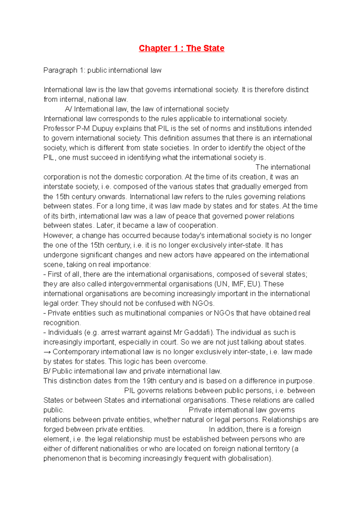Law International 1 - Chapter 1 : The State Paragraph 1: public ...