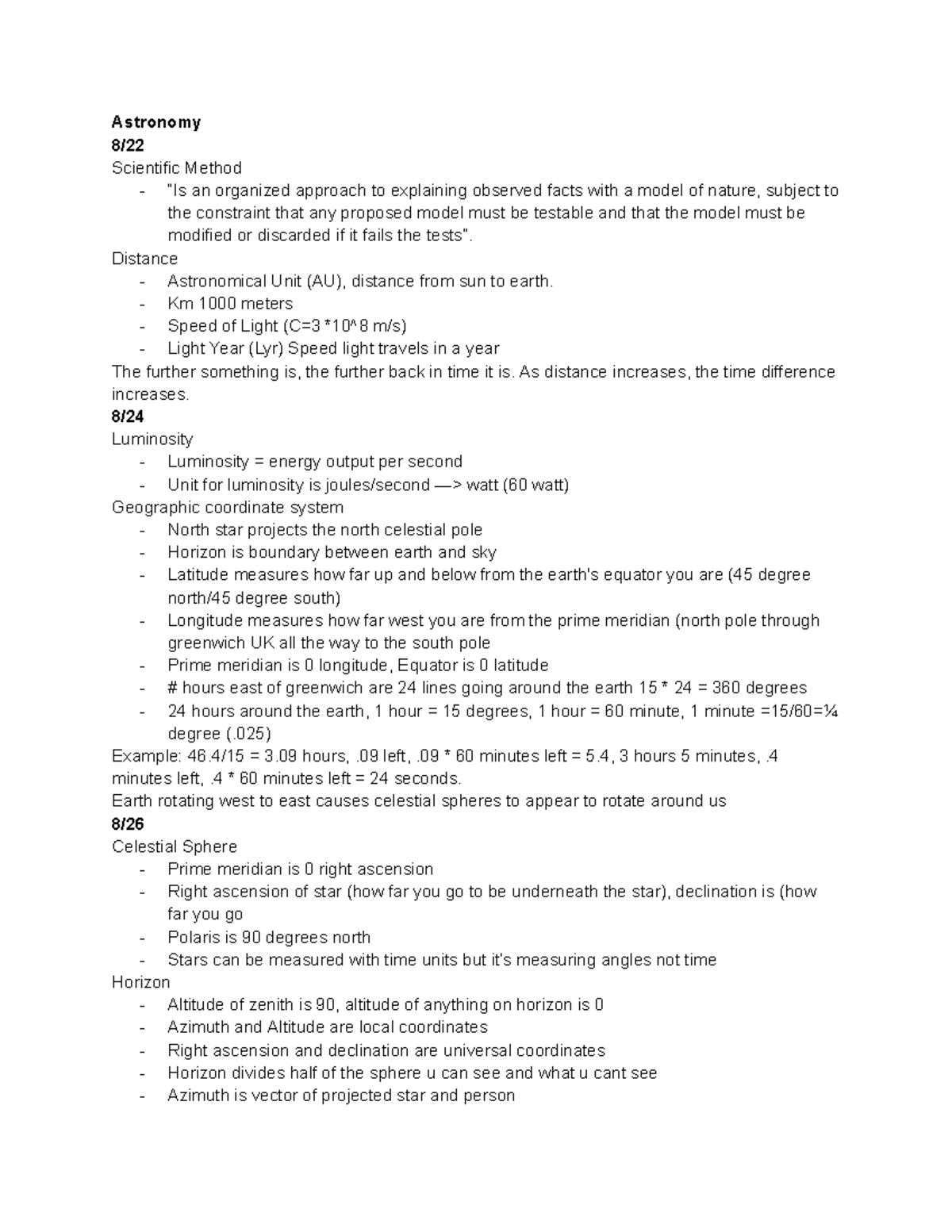 Astronomy Notes - Astronomy 8/ Scientific Method - “Is an organized ...